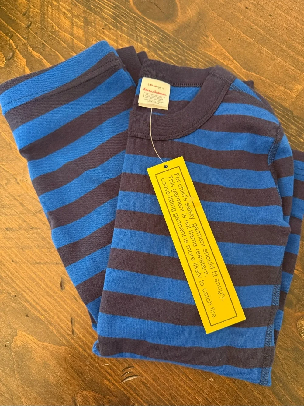 Hanna Andersson Blue & Navy Striped Long-Sleeve Pajama Set, size 140/10.